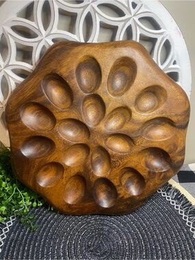 Hand-Carved Wooden Serving Tray - Brown